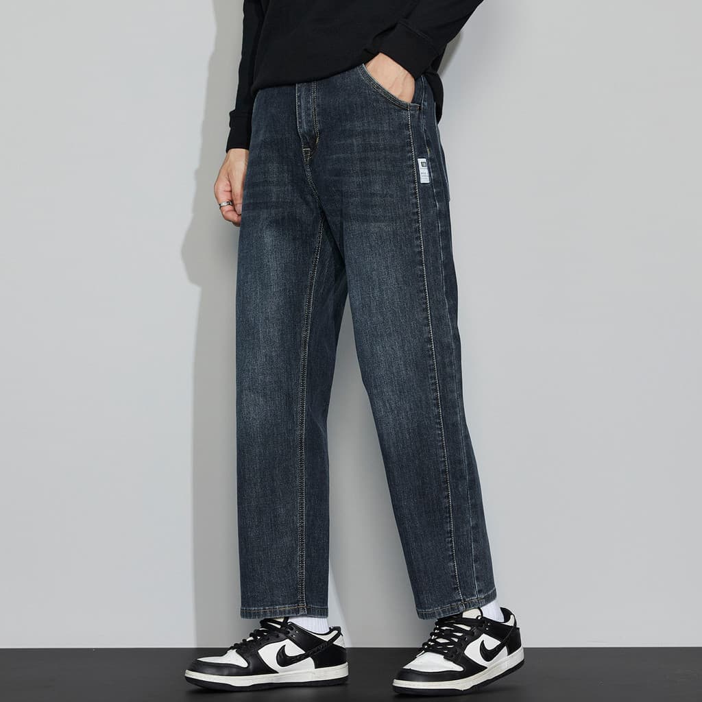 2025 outono novo estilo solto em linha reta confortável macio tornozelo comprimento Jeans elástico na moda All-Match mod