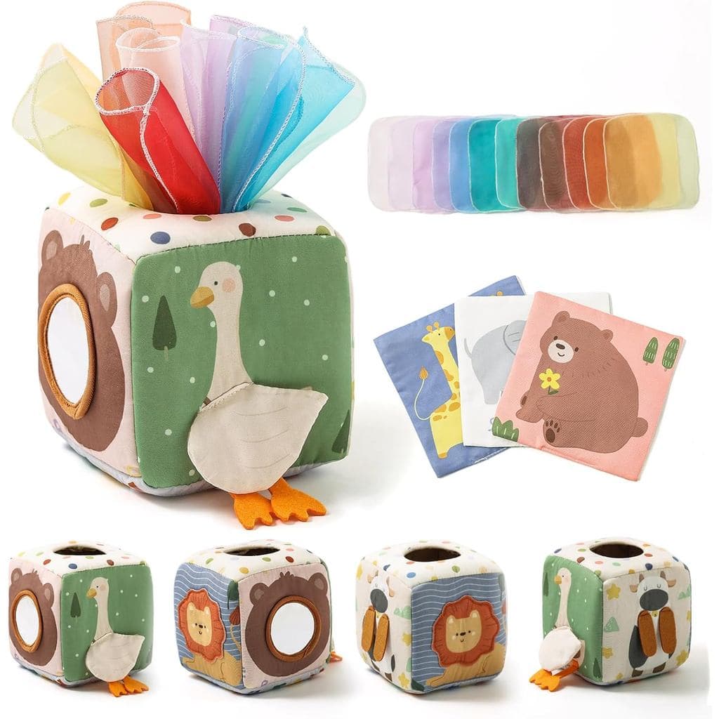 Youuys Caixa de Lenços de Papel para Bebês de 6 a 12 Meses, Brinquedos Sensoriais Montessori para Meninos de 1 Ano, Brin