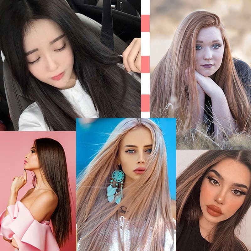 Clip Longo Liso Em Uma Peça Extensão De Cabelo Sintético 5 Clipes Falsos Peças Loiro Castanho Preto Para Mulheres