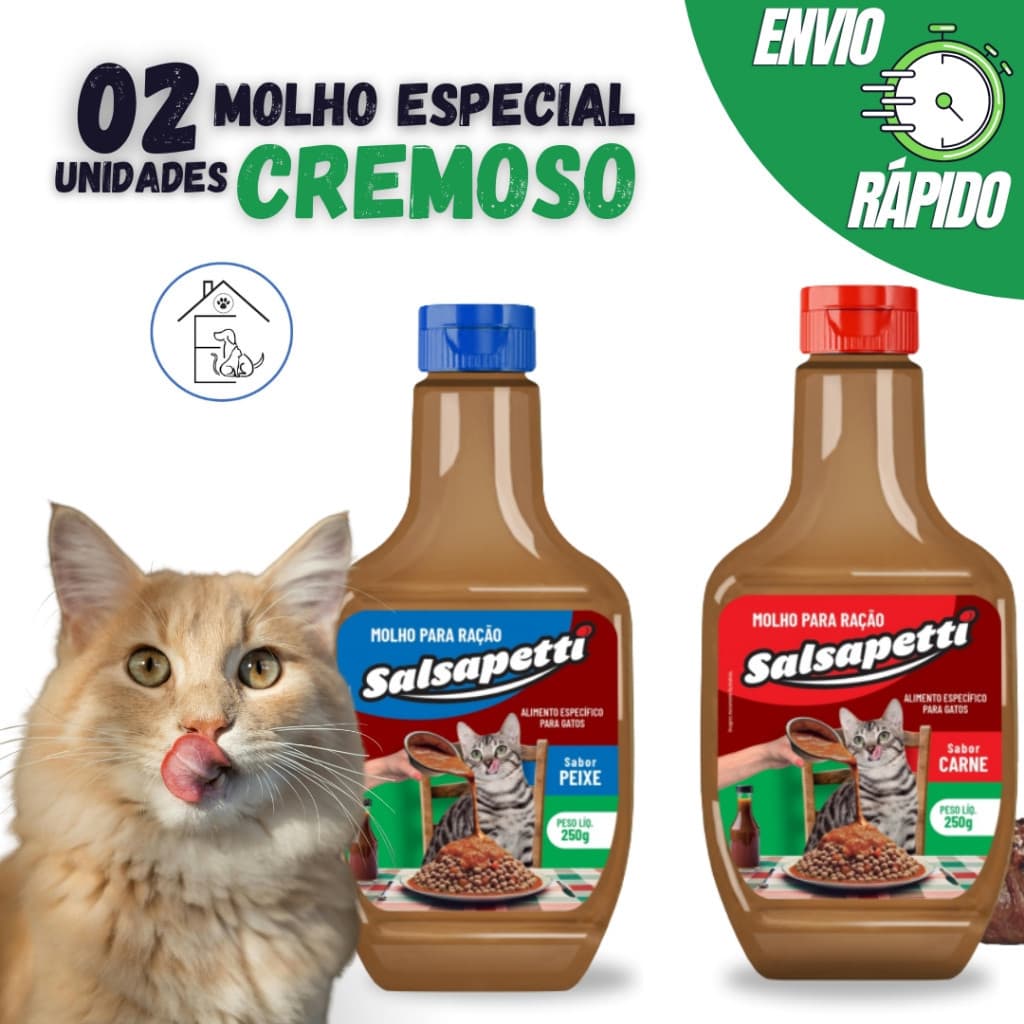 KIT 2 UNIDADES MOLHO ESPECIAL PARA RAÇÃO GATO 250G CREMOSO SALSAPETTI+Coleira De Gato gratis