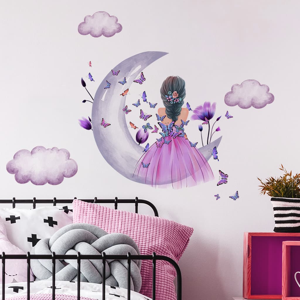 Adesivos de parede beleza borboleta lua nuvem adesivos de parede quarto sala de estar decoração adesivos de parede autoa