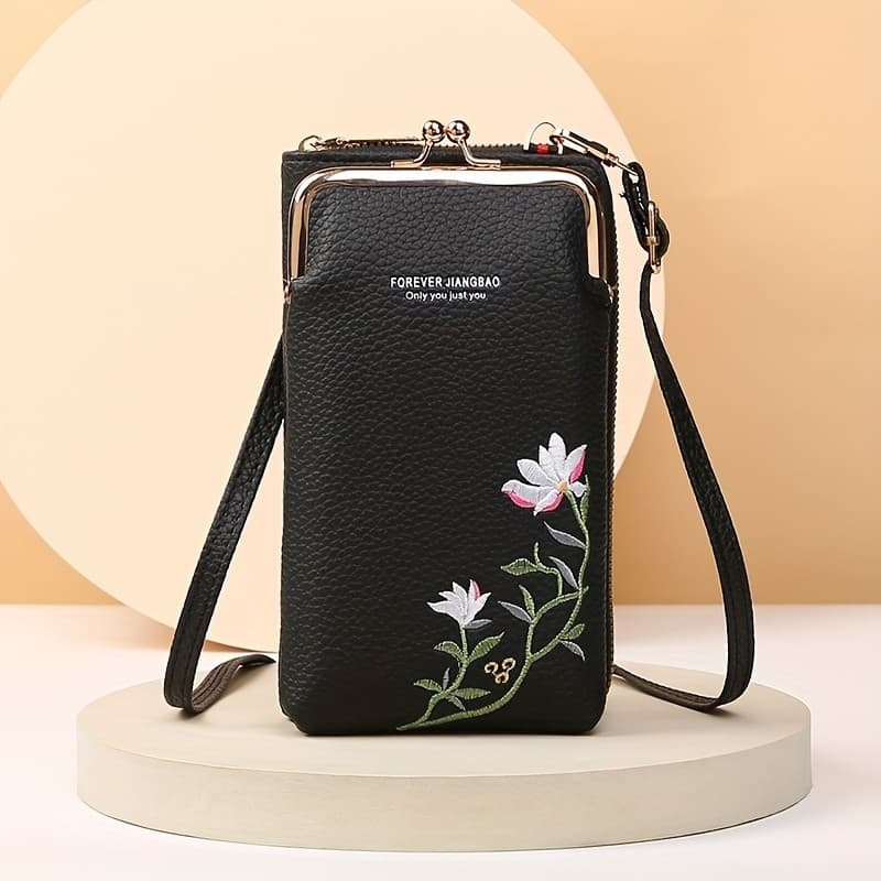 Novo estilo bolsa feminina para celular, versão coreana, textura de partículas, bordado de cor sólida, bolsa de ombro tr