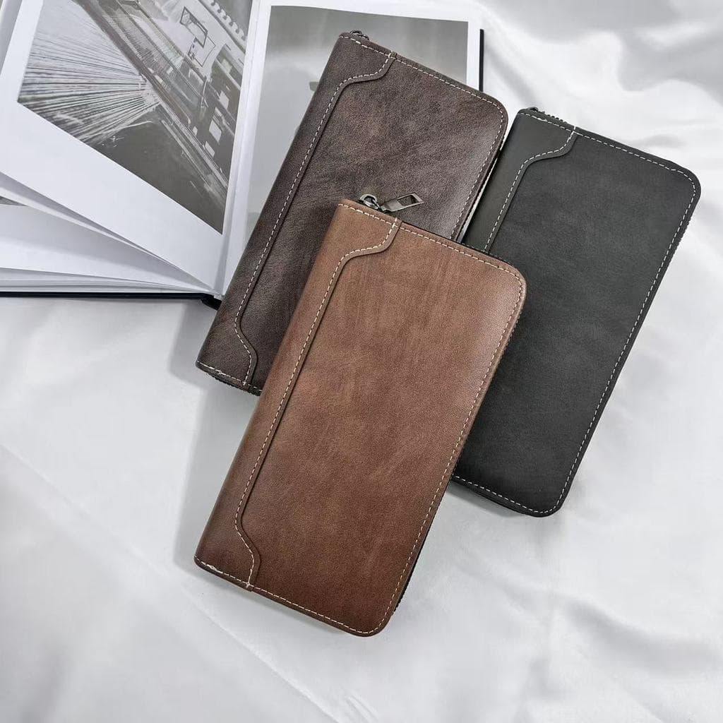 Nova carteira masculina com zíper longo Slot para vários cartões carteira masculina simples embreagem de couro carteira
