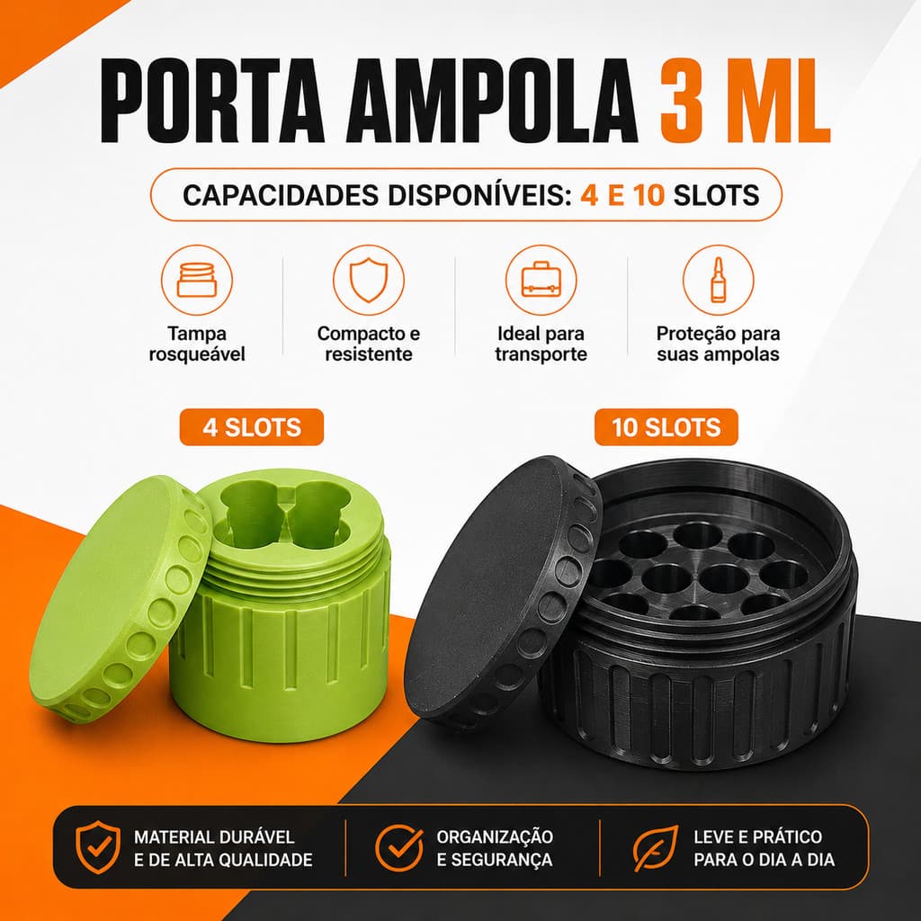 Porta Peptídeos 4 Espaços Organizador Compacto Para Ampolas 3ml Frascos Pequenos Viagem Cuidados E Armazenamento