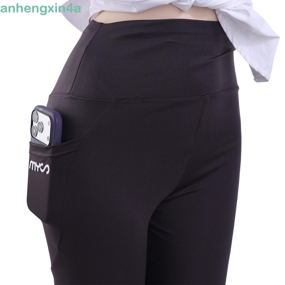 Calça Capri Feminina ANHENGXIN Jogging , Leggings Femininas Elásticas Sem Costura Com Bolso , Modelador De Cintura Alta
