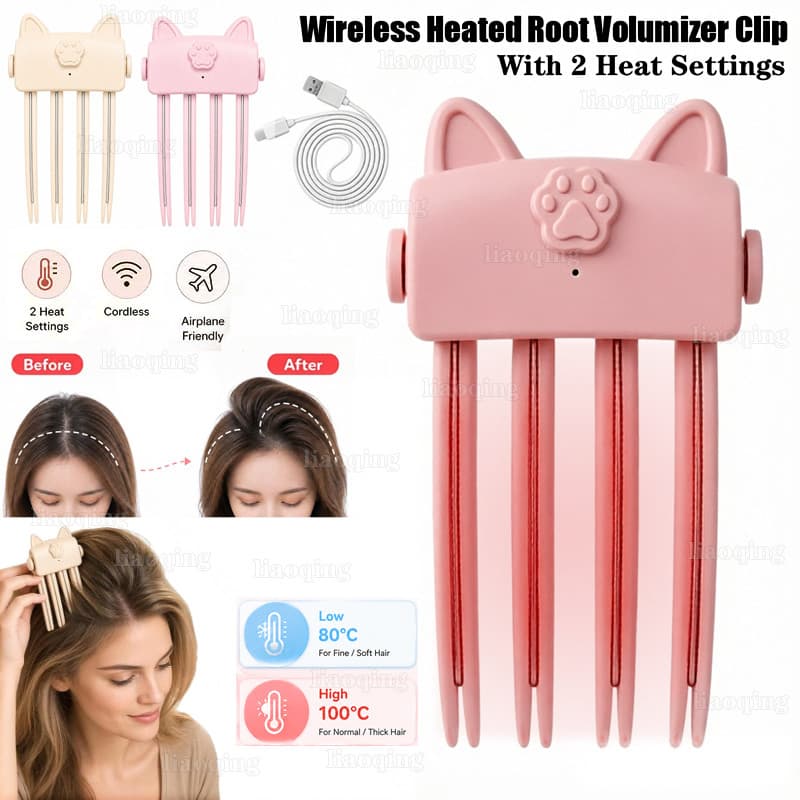 Clipe Volumizador De Raiz Aquecido Sem Fio Para Mulheres , Levantador De Volume De Cabelo Portátil Com 2 Configurações D