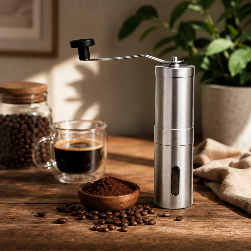 Moedor de Café Manual  Aço Inox com Manivela Grãos de Café Portátil Cozinha