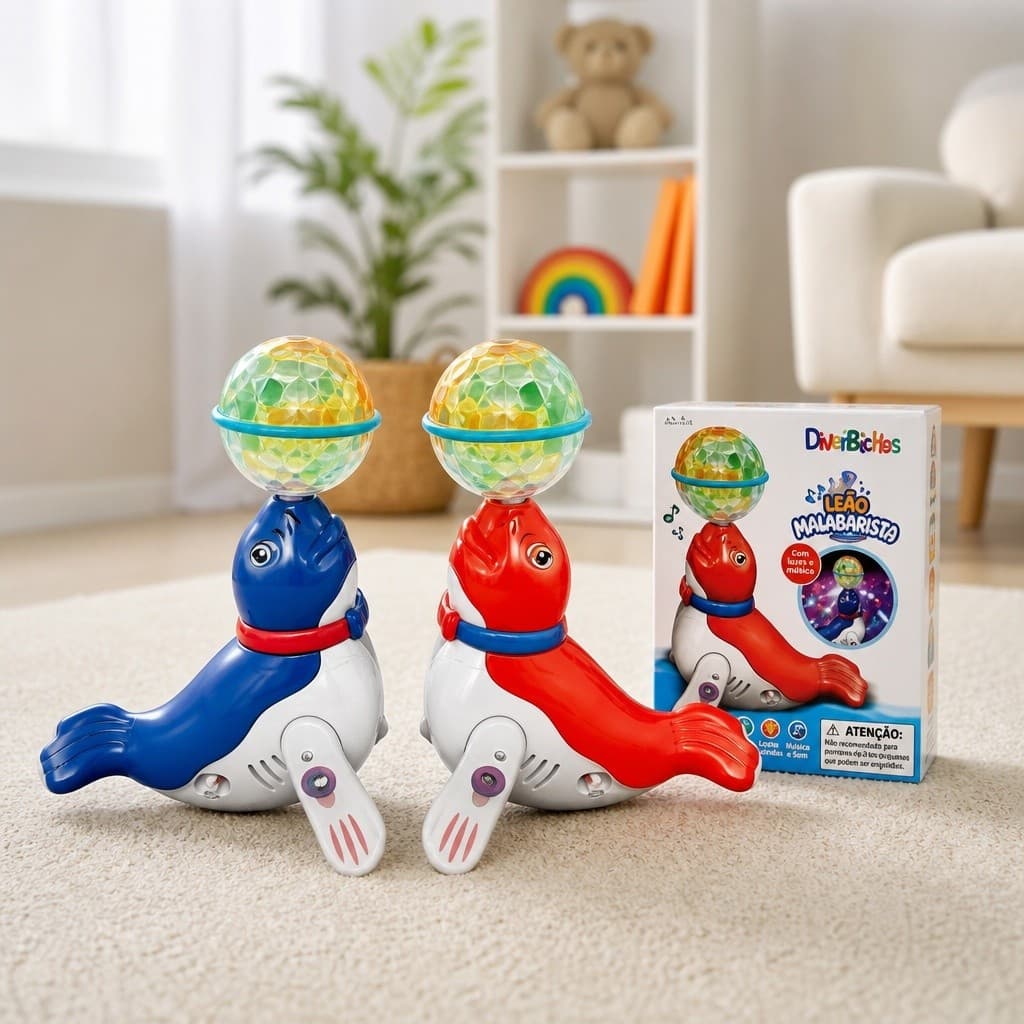 Leão Marinho Dançarino Brinquedo Infantil Luz Musica Rotacao 360 Graus Divertido