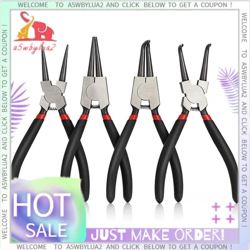 Conjunto De Alicates De Anel De Pressão De 7 " , 4 Unidades , Alicate Interno E Externo Com Clipe C De Mandíbula Reta/Cu