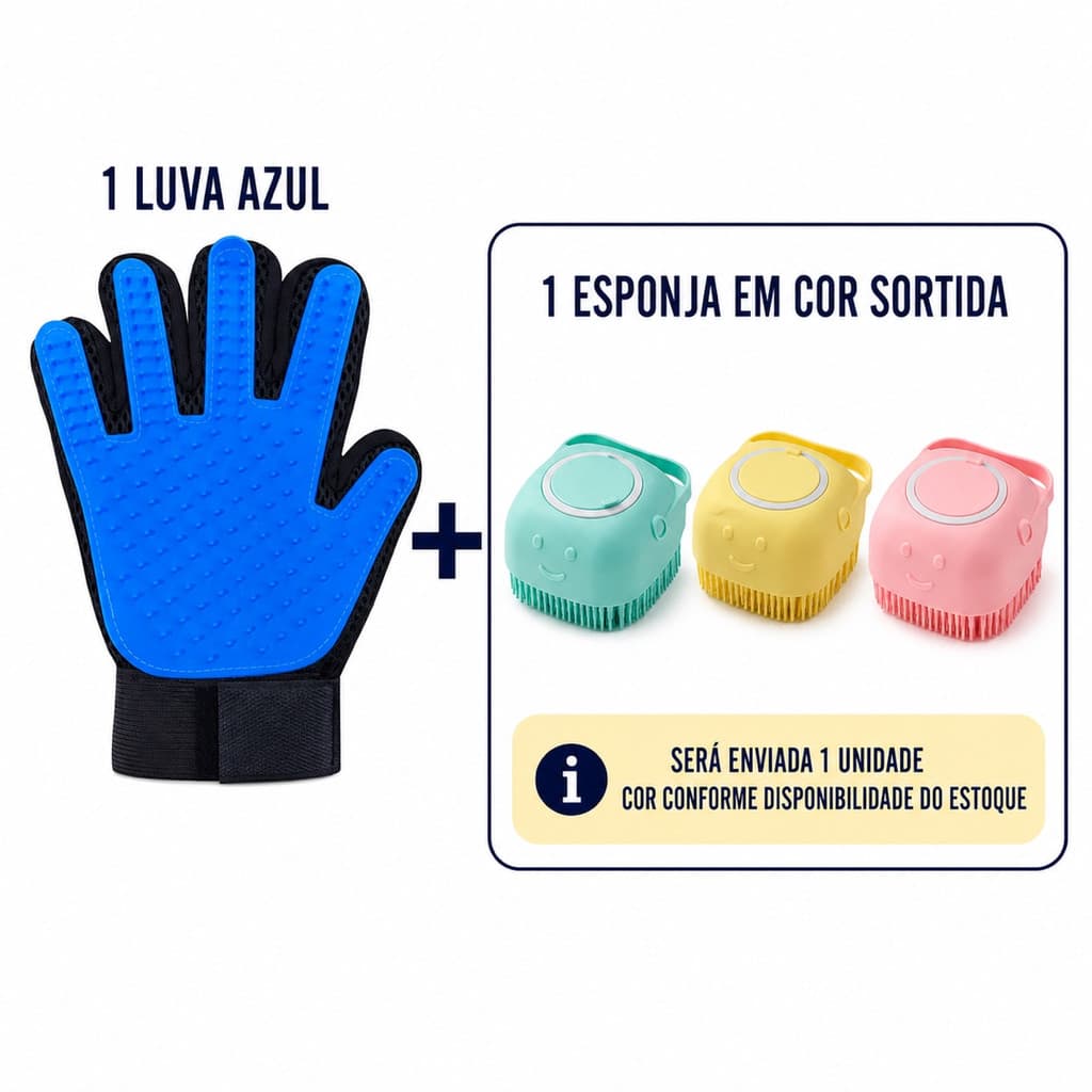 Kit Pet Luva Tira Pelos Nano + Escova Silicone Dispenser