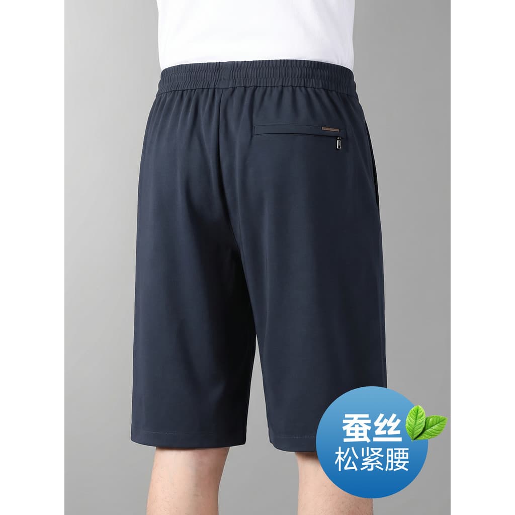 Calças masculinas estilo 2026 novo estilo cintura elástica tamanho grande seda amoreira Shorts de seis pontos verão elás