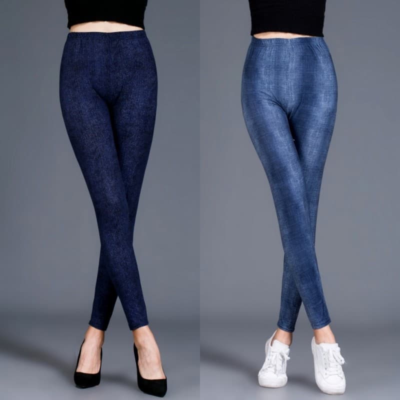 Outono inverno azul imitação Denim velo-calças de lã Leggings quentes lã grossa exterior Wear grande estiramento calças