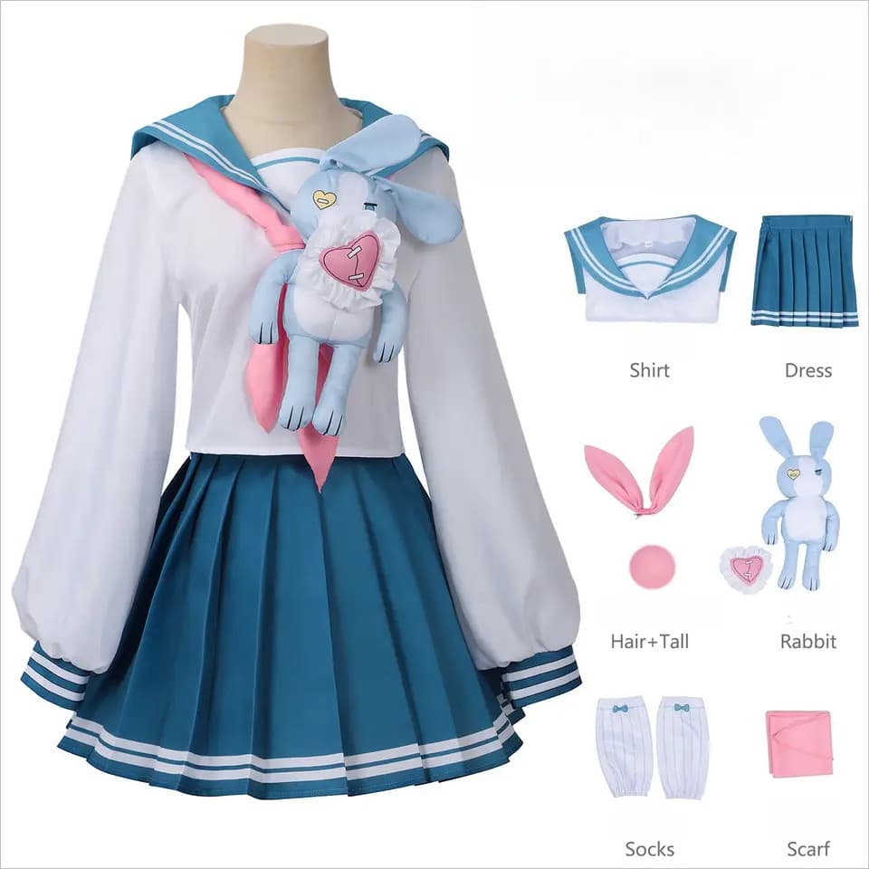 Conjunto De Uniforme Formal Doce Com Estampa De Coelho E Coração Fofo Top Curto Saia Plissada Roupa De Duas Peças Para M