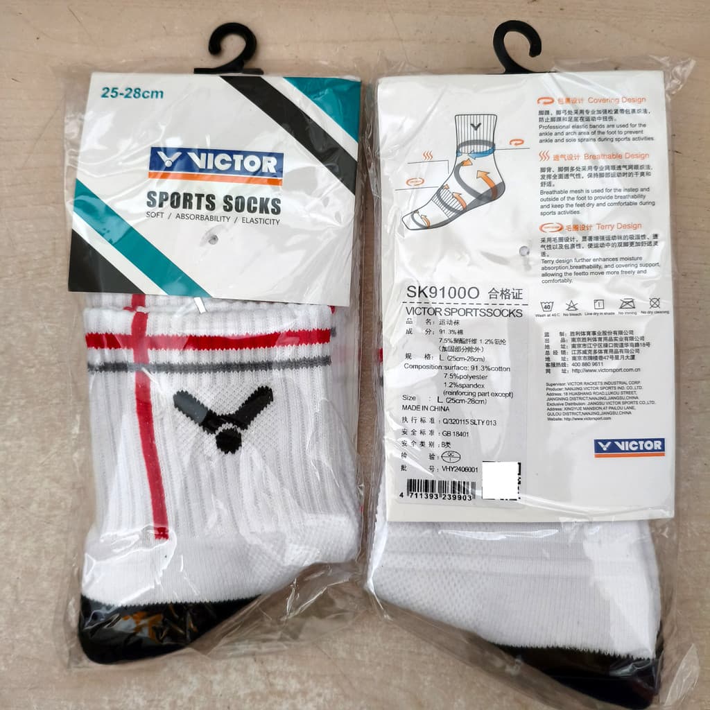 VICTOR VICTOR VICTOR Meias esportivas de Badminton (tira vermelha raízes pretas dos pés) Victory masculino com fundo de