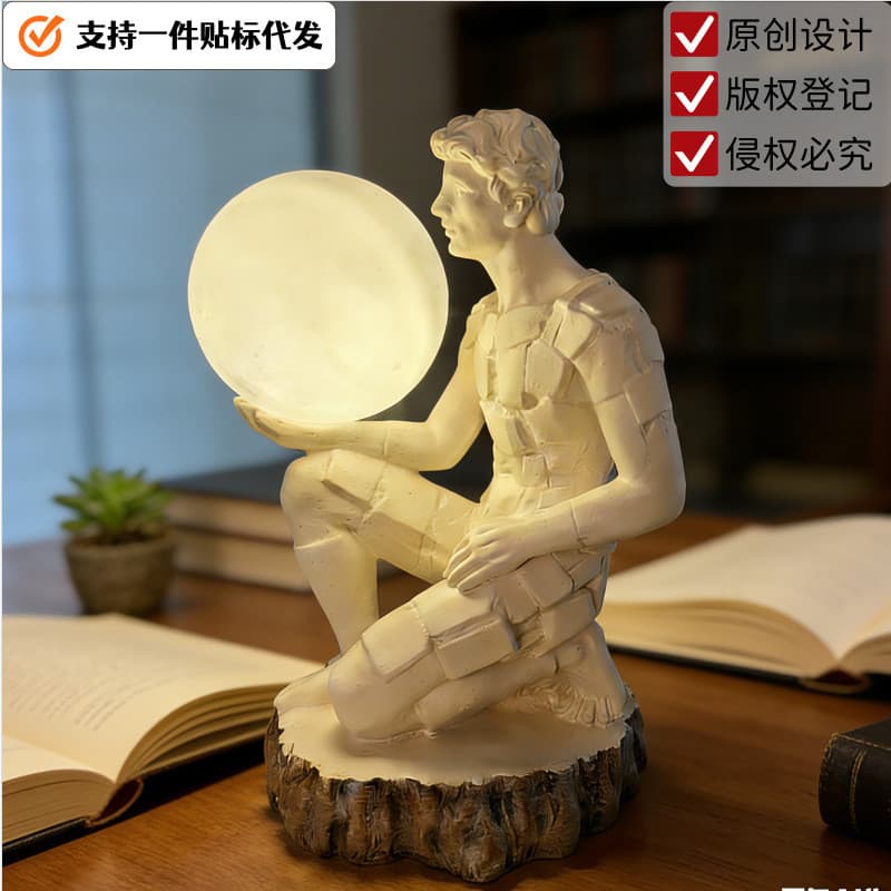 Estoque pronto Pensador personagem arte estátua luz noturna decoração sala de estar decoração de mesa sala de estudo 820