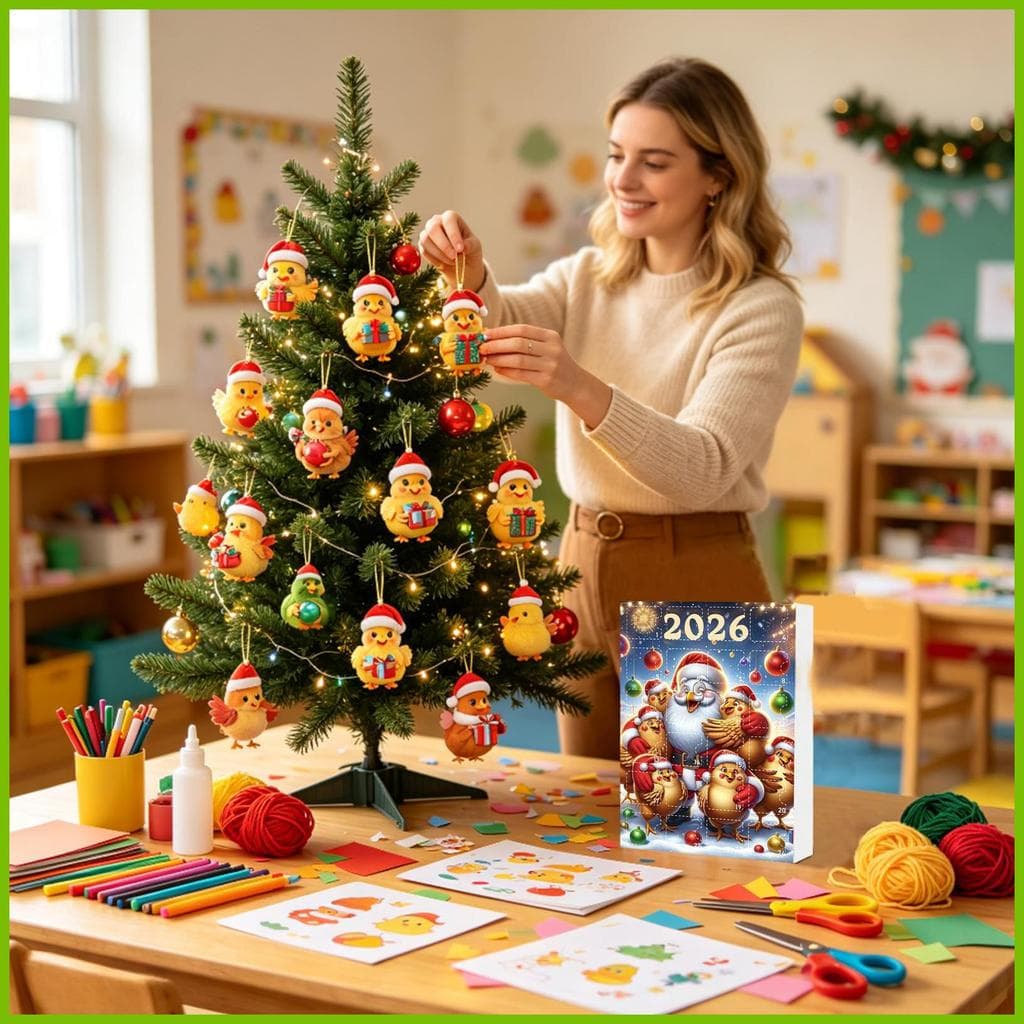 Contagem Regressiva Para O Natal 2D Acrílico Frango Carro Pingente Decorações 24 Dias Do Feriado Janela Quarto Casa iadb