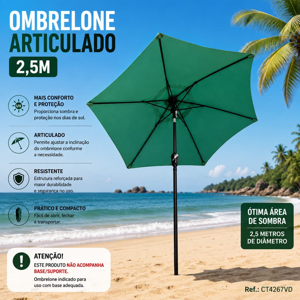 Ombrelone Articulado 2,5m Grande para Jardim Piscina Praia