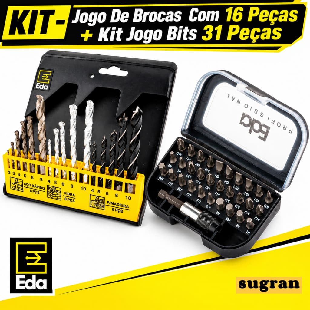 Jogo de Brocas e Jogo de BITS Parafusadeira Profissional EDA