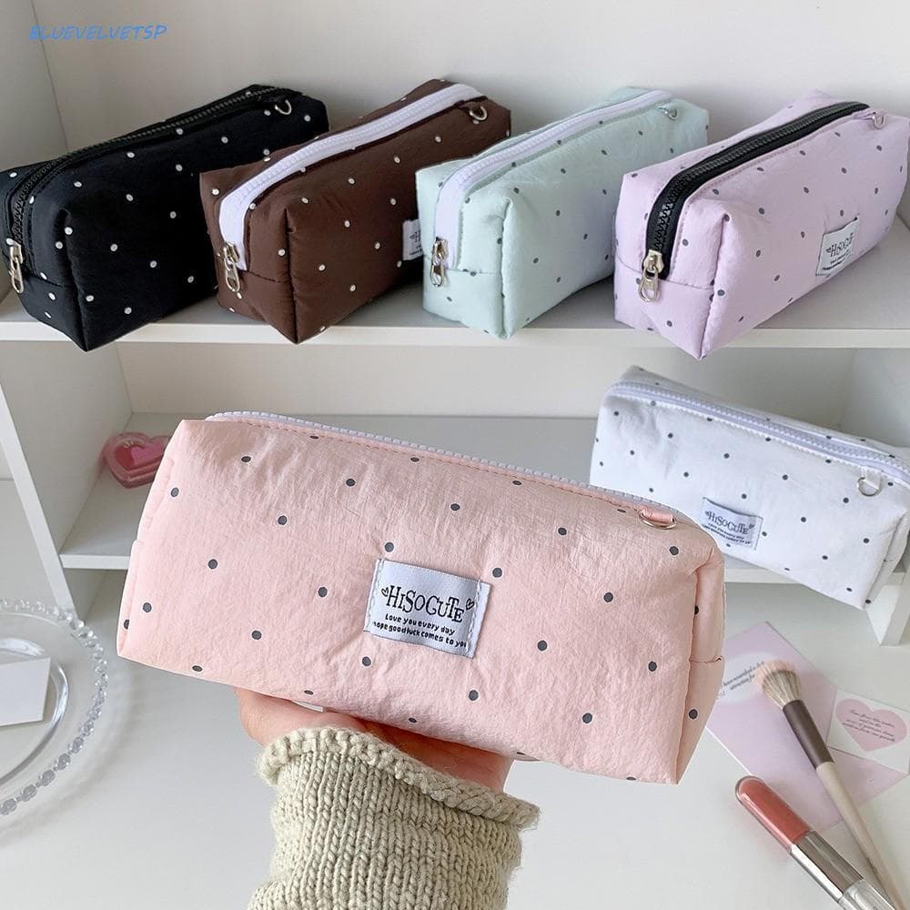 BLUEVELVETSP Y2k Dots Pencil Case , Bolsa Para Lápis Caneta Estilo Coreano De Grande Capacidade , Simples