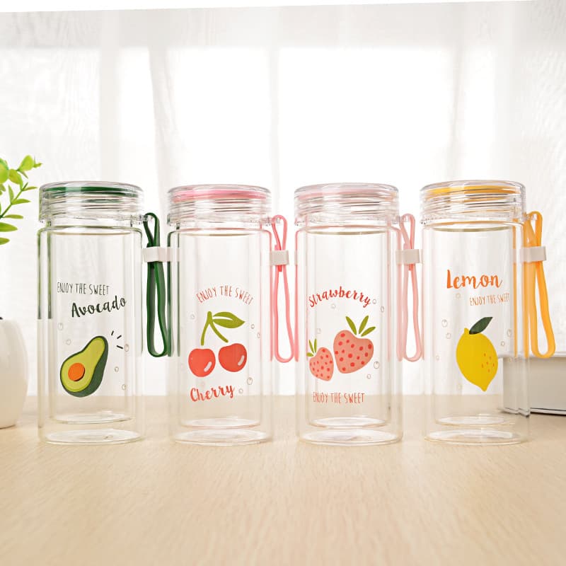 Criativo elegante cor europeia frutas dupla camada de vidro resistente ao calor nacional na moda estudante portátil boni