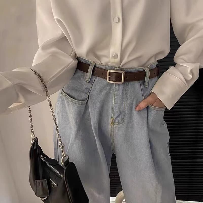 Estilo simples fivela quadrada cinto unissex cinto largo feminino chique estudante coreano moda ins calças cinto All-Mat