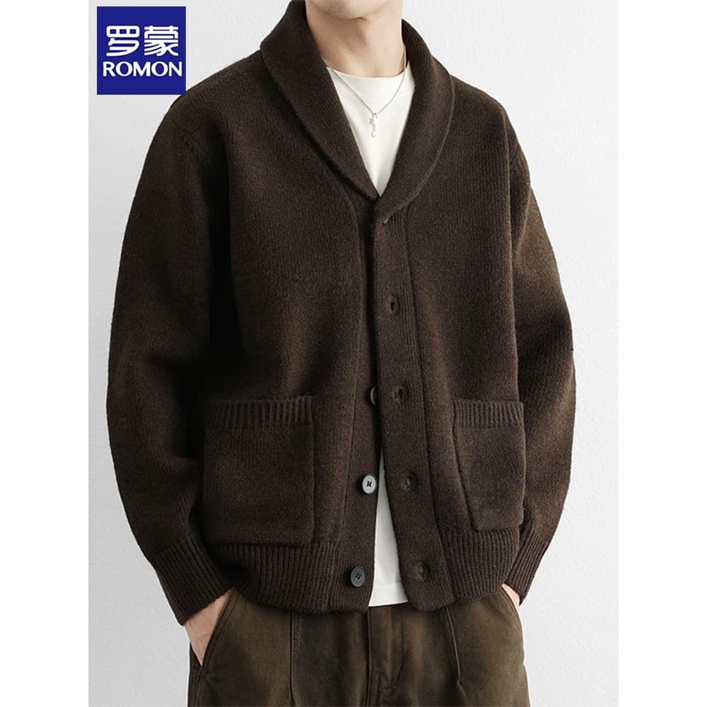 Lomon lapela camisola jaqueta masculina outono inverno novo estilo camisola Street Wear ligeiramente solto High-End malh