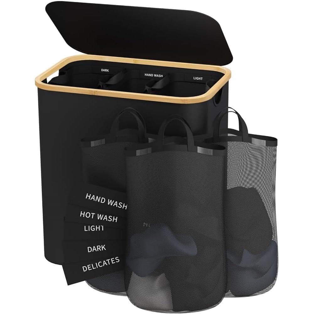 Cesto de roupa suja com tampa, cesto de roupa suja de 160 litros, cesto de roupa suja com 3 compartimentos, organizador