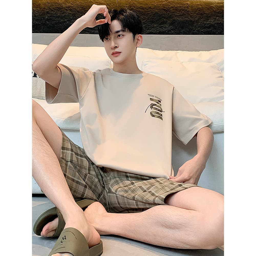 2025 novo estilo de verão pijamas masculinos Shorts de manga curta puro algodão estilo verão Casual exterior Wearable Ho
