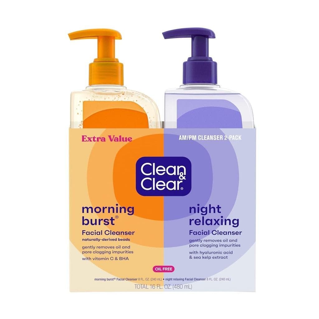 Clean&Clear - Kit com 2 Limpadores Faciais Sem Óleo com Aroma Cítrico, para Manhã e Noite Relaxante, 16oz INHJ