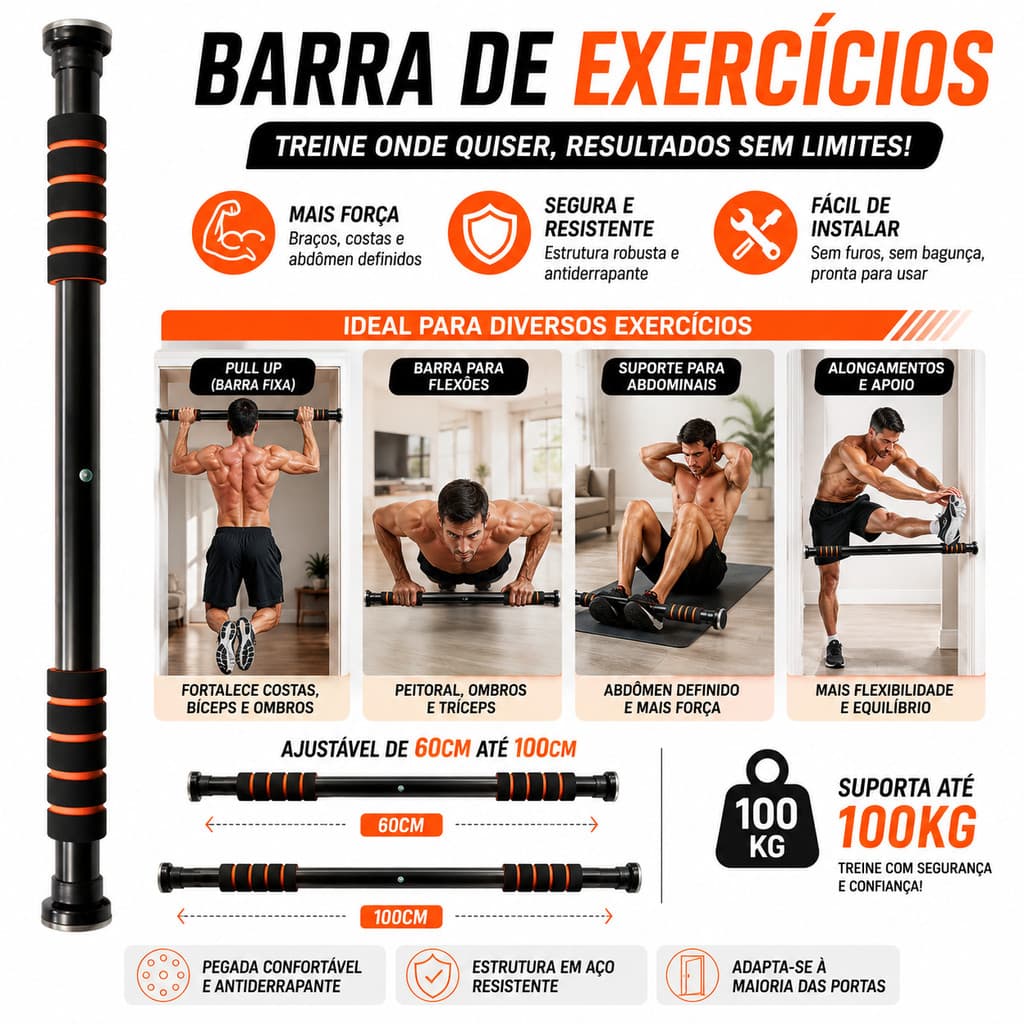 Barra de Pull-Up Ajustável para Porta sem Furos com Espuma Antiderrapante para Treino em Casa FUSHANG