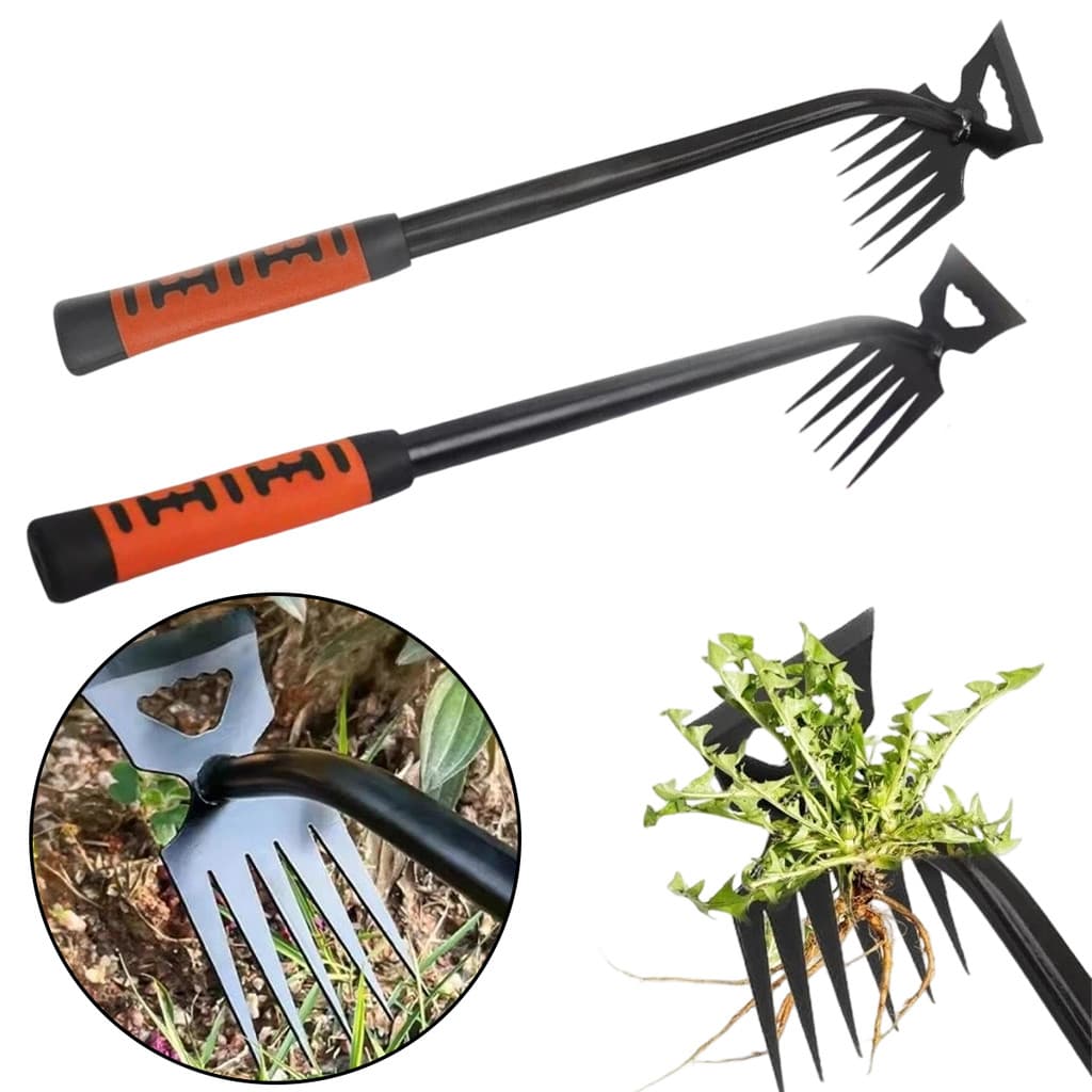 Ancinho De Ervas Daninhas De Jardim De 5/6 Dentes 2 Em 1 Manual Ferramenta De Enraizamento De Grama Extrator Pá Jardinag