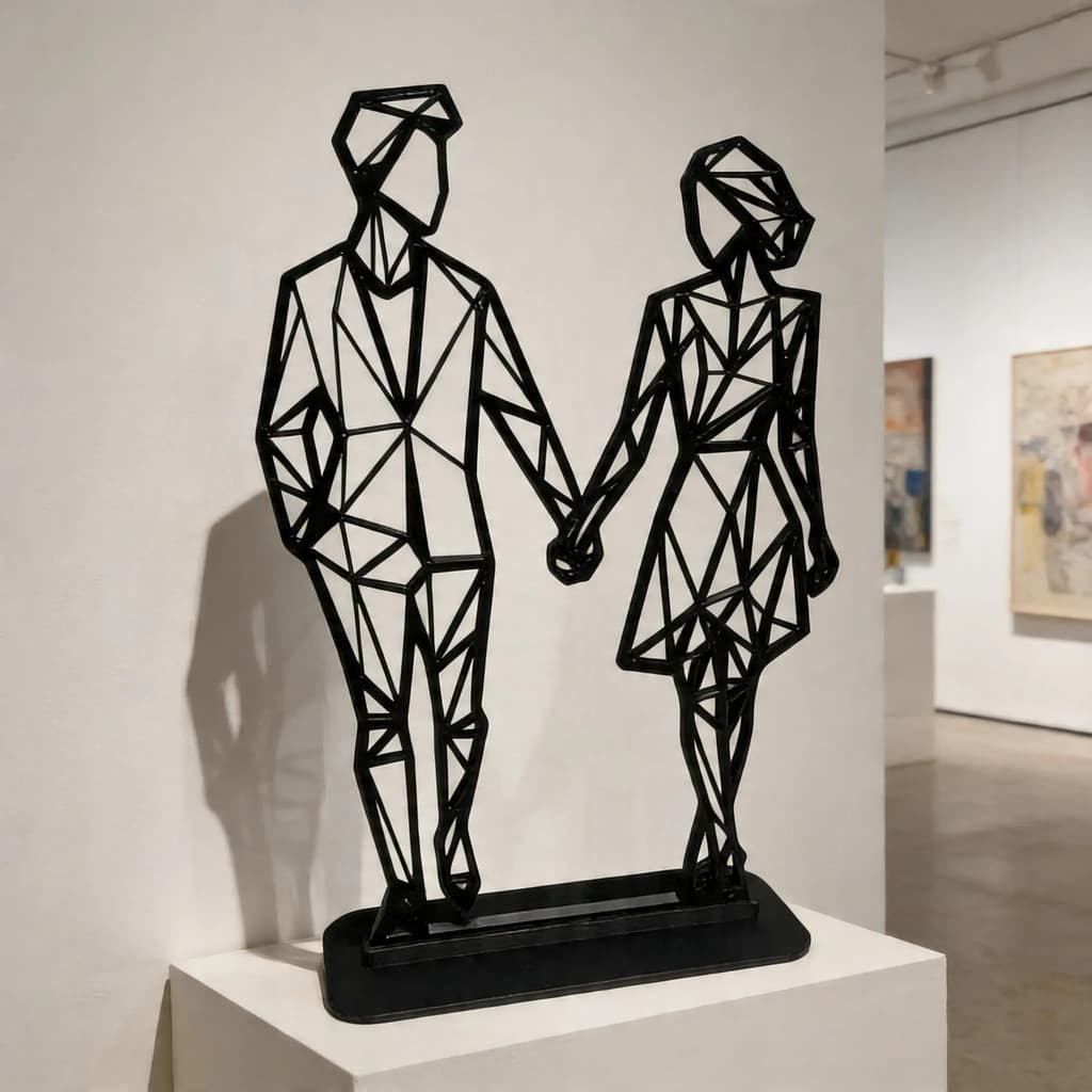 Escultura Casal Geométrico Abstrato Decorativo Enfeit