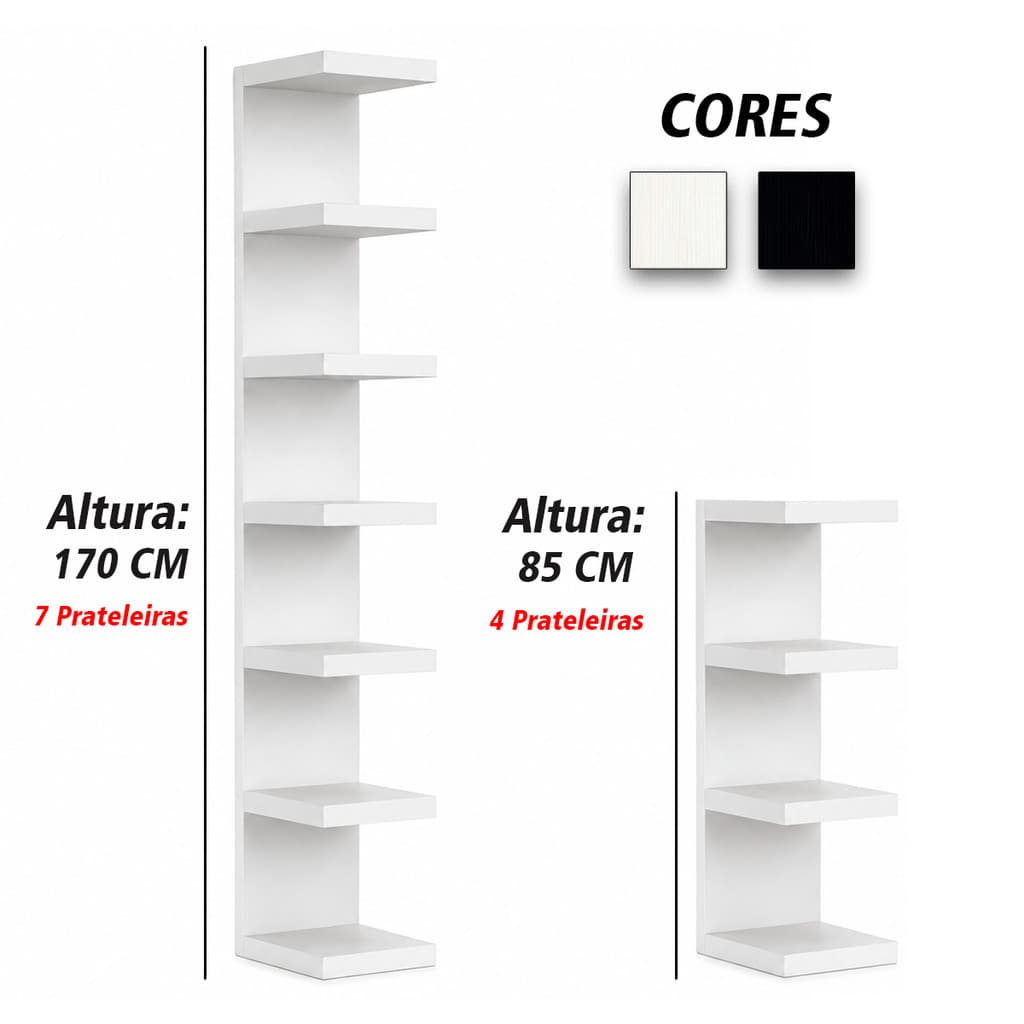 Torre De Prateleira Estante Mdf 170cm 7 Prateleiras Branca Para Escritório E Quarto Design Moderno