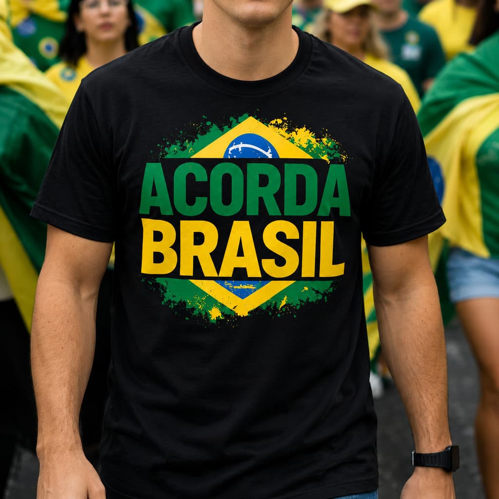 Camiseta Acorda Brasil 2026 Política Movimento Social Patriotismo Nacionalismo Camisa 100% Algodão Envio Imediato