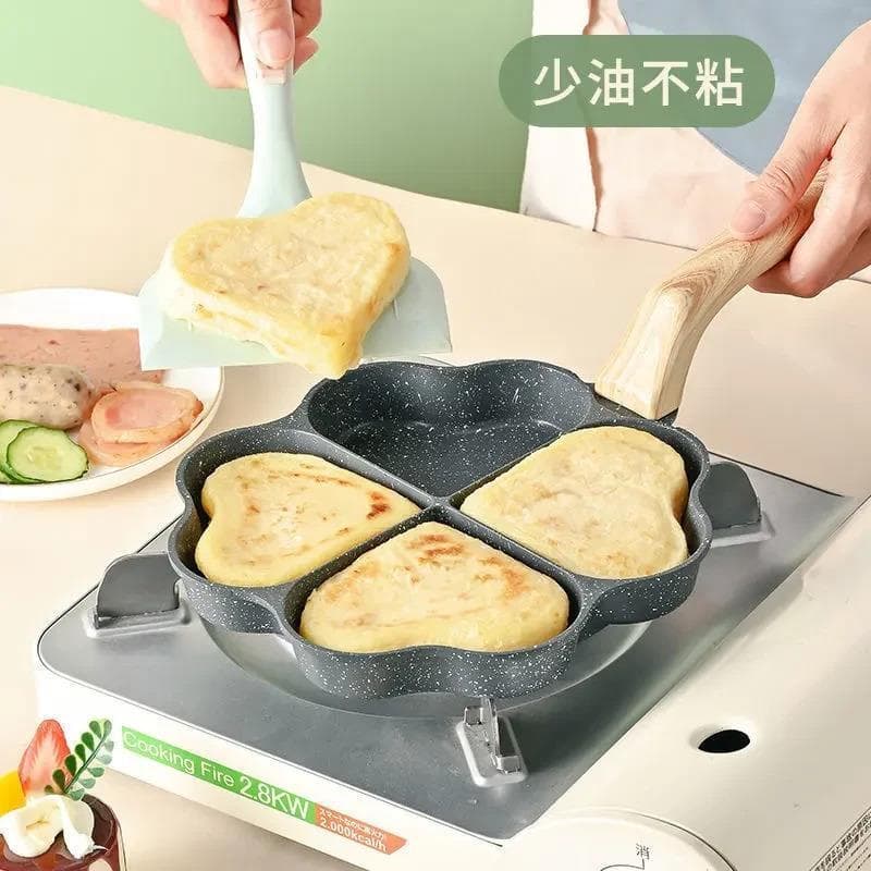 Amor ovo frito pan hambúrguer fabricante frigideira antiaderente casa quatro buracos café da manhã pan ovo frito ferrame