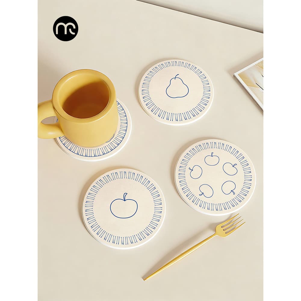 Desenhos animados ins Coaster redonda almofada de isolamento duro diatomácea terra absorvente almofada bancada de secage