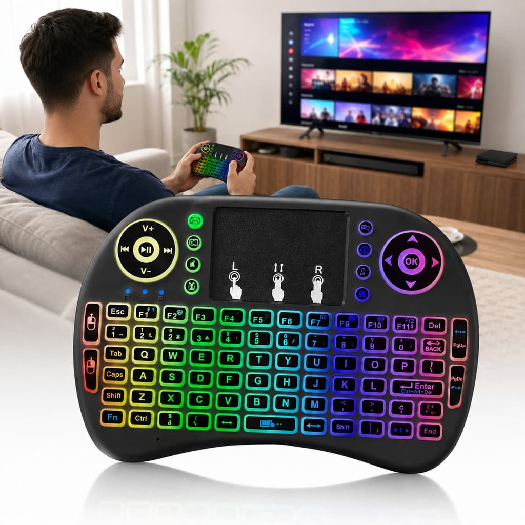 Mini Teclado Controle Remoto Sem Fio i8 2.4GHz com Touchpad LED para TV Box Smart TV PC Notebook e Projetor MO-i8