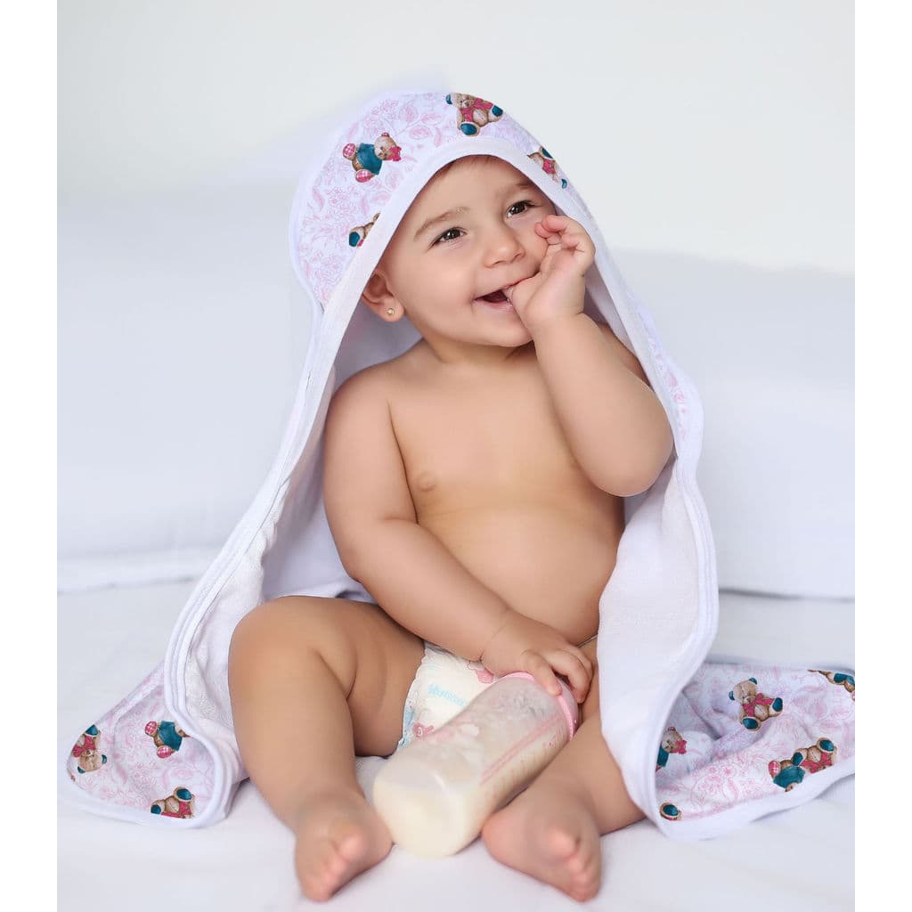 Toalha Com Capuz Bebê Vivaldi Rosa