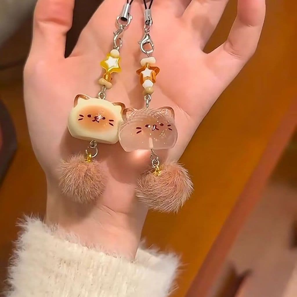 (pingente de mochila) Pingente de gatinho de pelúcia fofo de desenho animado Bolsa de chave de corrente de celular Pinge