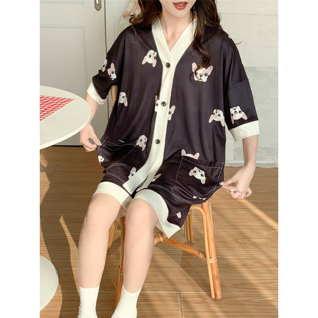 Irmã gorda Plus Size pijamas feminino verão manga curta legal gelo seda Loungewear bonito dos desenhos animados verão 10