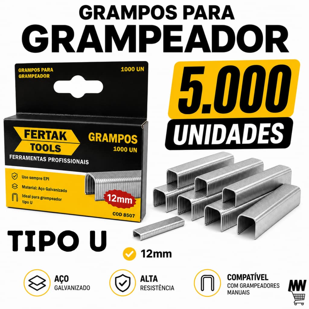 Grampo Tipo U 12mm Grampeador Tapeceiro 1.2X12X6.3 Fertak Tools