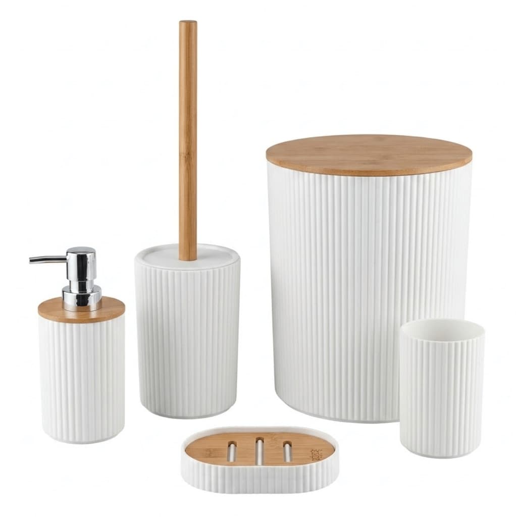 Kit Banheiro 6 Peças Branco e Bambu Texturizado
