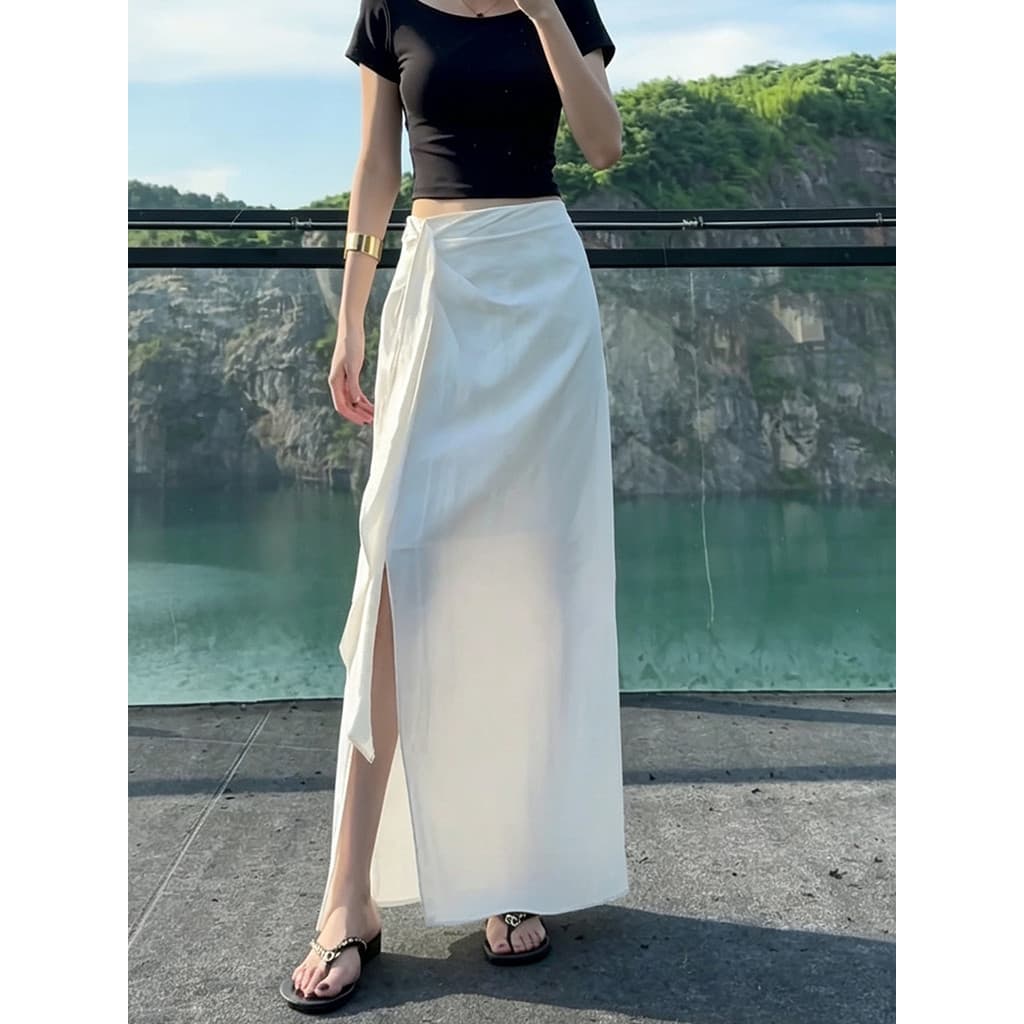 Branco cintura alta saia de uma peça feminina verão estilo fino 2026 Super linda saia pequena saia mais magro olhar saia
