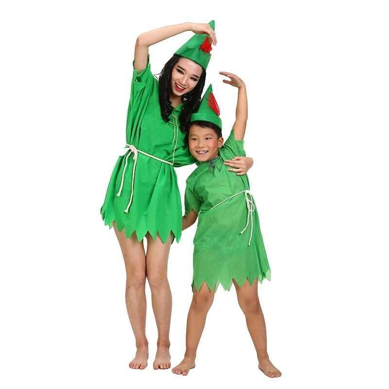 Halloween cos pai-filho traje de elfo verde ecológico Peter Pan Boy que não vai crescer