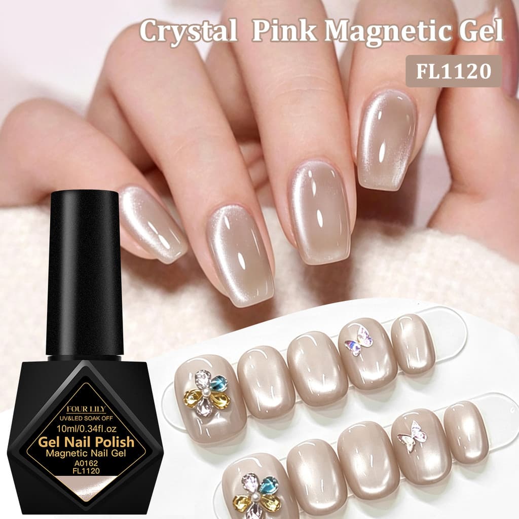 FOURLILY 10ml Cristal Rosa Geléia Olho De Gato Gel Magnético Polonês Soak Off UV LED Curado Alto Brilho Brilhante Nail A