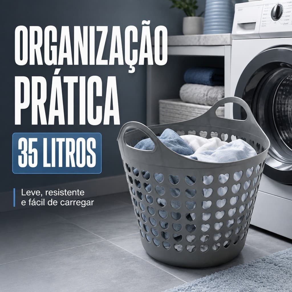 Cesto Para Roupa Suja 35L Branco Flexível Com Alça Organizador De Lavanderia