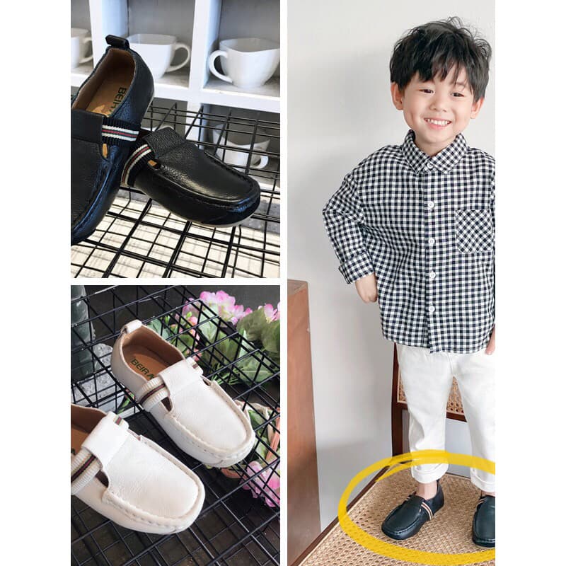 Menino estilo britânico ervilhas sapatos de couro genuíno sola macia menino bebê pequenos sapatos de couro médio pequeno