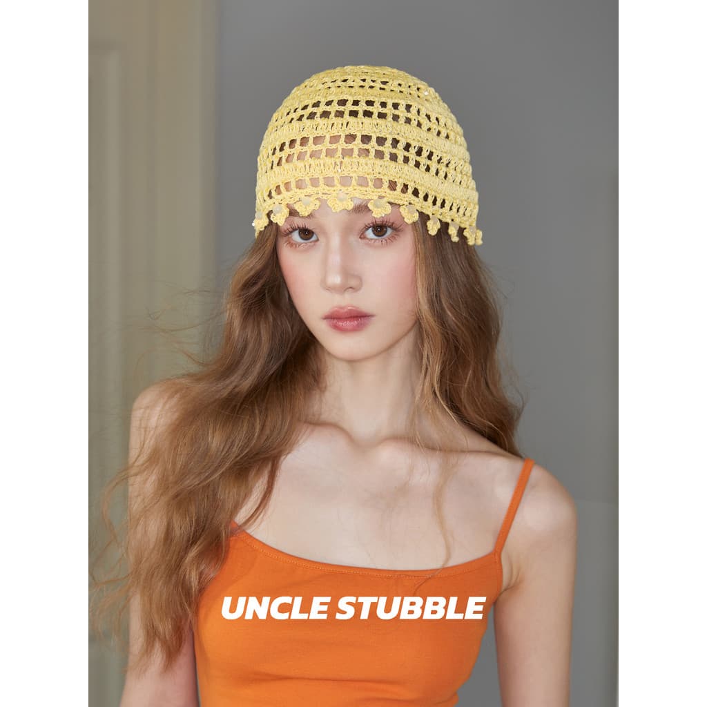 2026 boné de cabeça feito à mão amarelo claro crochê oco chapéu feminino estilo coreano nicho Design chapéu frio|Chapéu