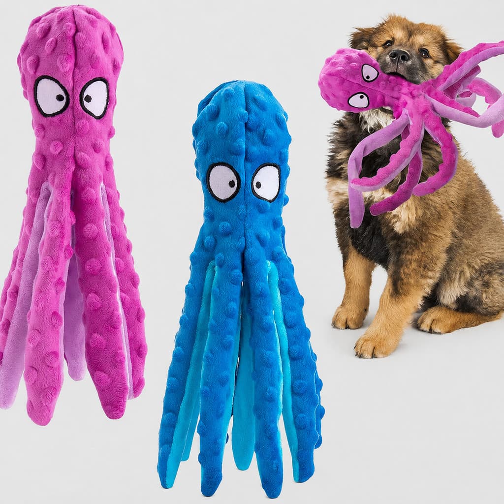 Brinquedo Polvo de Pelúcia para Cães com Som Mordedor Interativo para Puxar Morder e Brincar