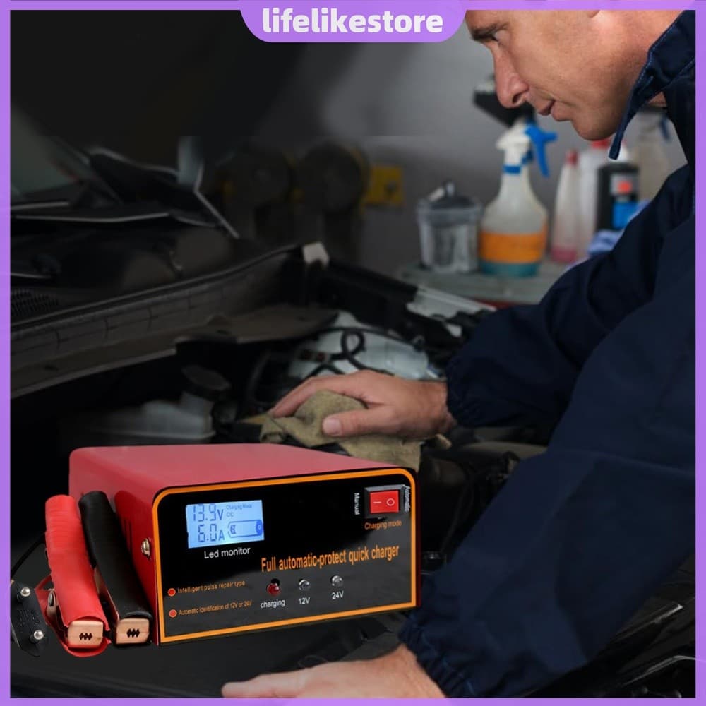 Carregador De Bateria De Parada Automática 12V 24V Para Carros E Motocicletas De Dupla Tensão [lifelikestore.br]